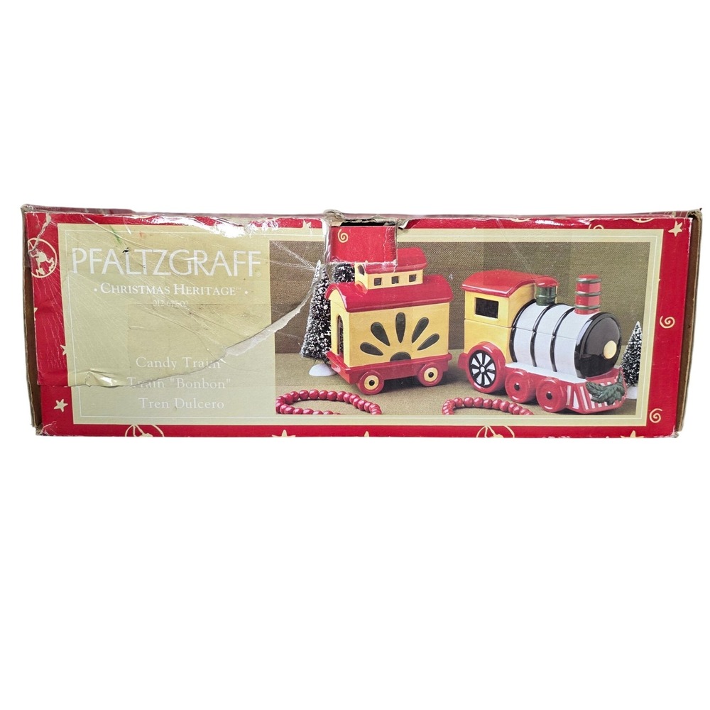 Pfaltzgraff Christmas Heritage Candy Train Engine and Caboose‎ Ceramic Set 2pc